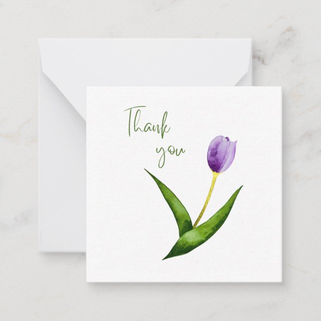 Purple Tulip Thank You Flat Notecard  Mitteilungskarte (Vorderseite)