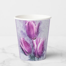 Purple Tulips Paper Cups Pappbecher