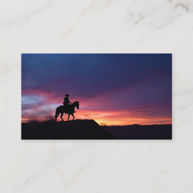 Purple Twilight Western Cowboy Silhouette Art Visitenkarte (Vorderseite)