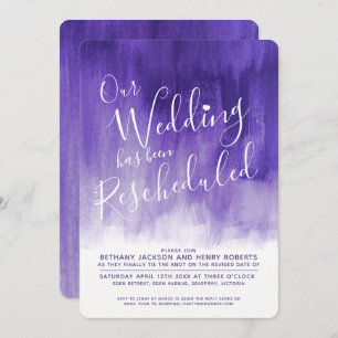 Purple ultra violet art rescheduled wedding einladung