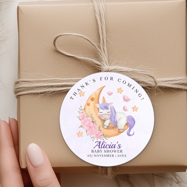 Purple Unicorn Baby Shower Girl Runder Aufkleber (Von Creator hochgeladen)