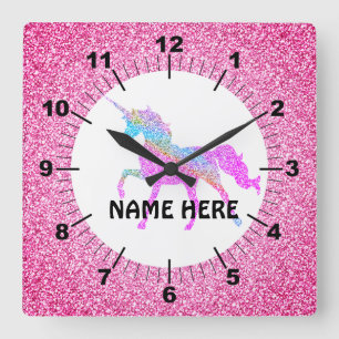 Purple Unicorn Square Wall Clock Quadratische Wanduhr