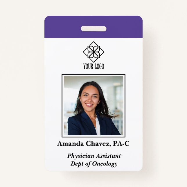 Purple Vertical Custom Employee ID Photo Name Ausweis (Vorderseite)
