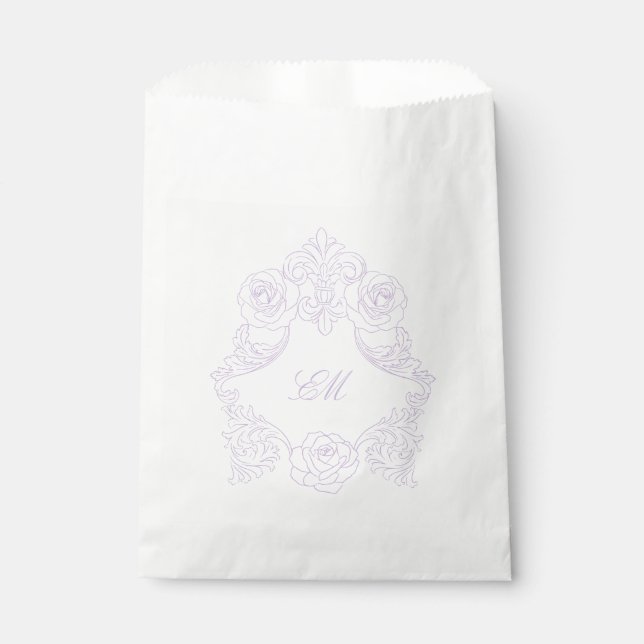Purple Victorian Botanical Crest Monogram Geschenktütchen (Vorderseite)