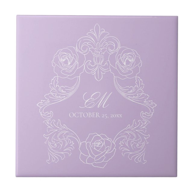 Purple Victorian Monogram Wedding Ceramic Tile Fliese (Vorderseite)