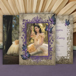 Purple Vintage Butterflies Quinceanera Invitation Karte<br><div class="desc">Purple,  taupe,  & beige butterfly Quinceanera invitation with decorative vintage purple photo frame. Versatile for purple and lavender theme colors. Butterflies can easily be resized and repositioned.</div>