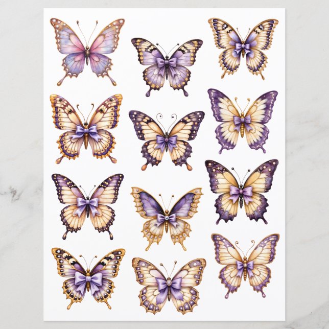 Purple Vintage Butterfly Ephemera Scrapbook Paper (Vorderseite)