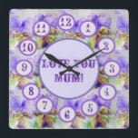 Purple Viola Watercolour Floral Acrylic Wall Clock Quadratische Wanduhr<br><div class="desc">Purple Viola Watercolour Floral Acrylic Wall Clock. A beautiful design form one of my original watercolours.</div>