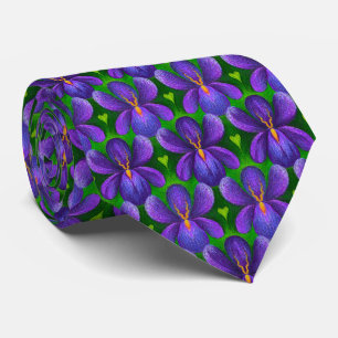 Purple Violets Flowers Pattern, Floral Art Elegant Krawatte