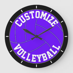 Purple Volleyball Custom Team Name/Text Wall Clock Große Wanduhr