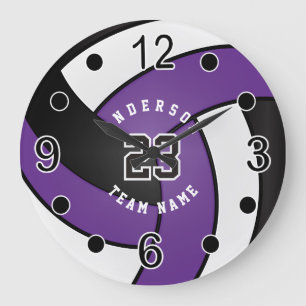 Purple Volleyball Style with DIY Text Große Wanduhr