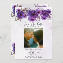 Purple Watercolor Chrysanthemum Save The Date
