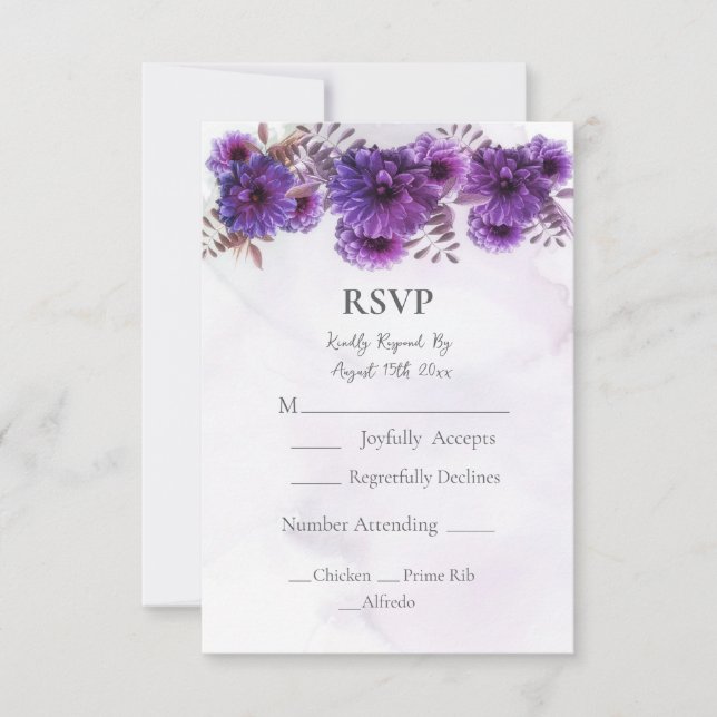Purple Watercolor Chrysanthemum Wedding  RSVP Card (Vorderseite)