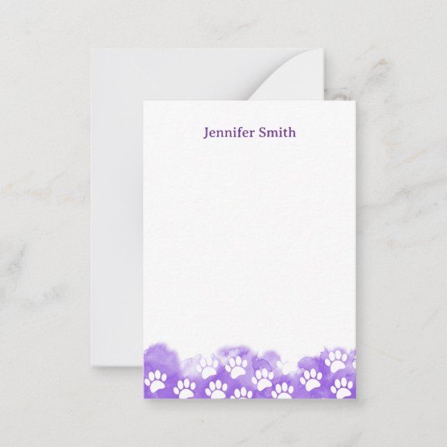 Purple Watercolor Dog Paw Personalized Stationery Mitteilungskarte (Vorderseite)