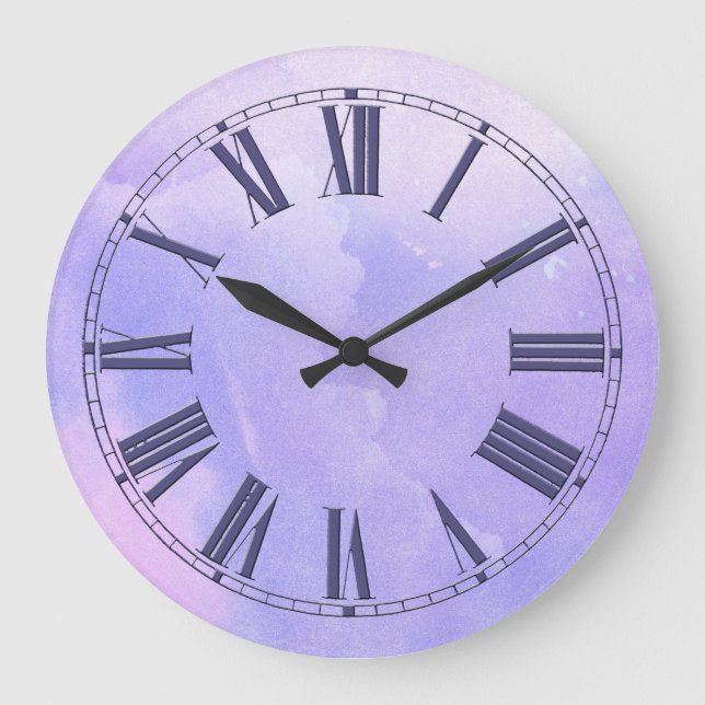Purple Watercolor Effect Große Wanduhr (Vorderseite)