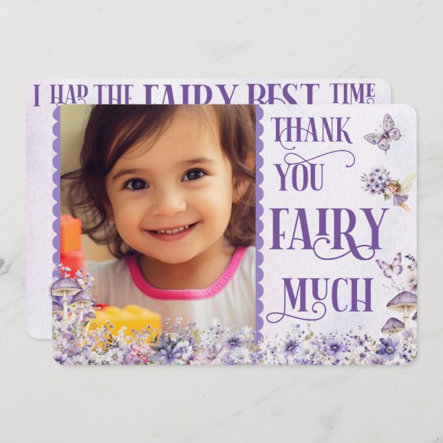 Purple Watercolor Fairy Birthday Photo Thank You  Dankeskarte (Vorne/Hinten)