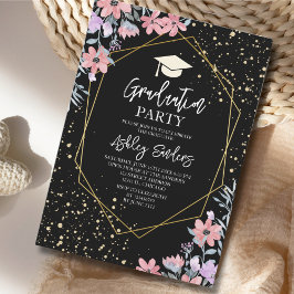 Purple watercolor flowers with gold Glitter Einladung