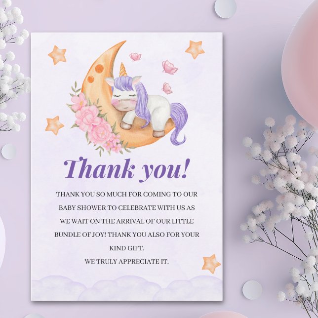 Purple Watercolor Unicorn Baby Shower  Dankeskarte (Von Creator hochgeladen)