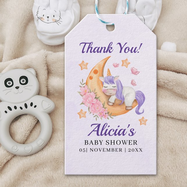 Purple Watercolor Unicorn Baby Shower Geschenkanhänger (Von Creator hochgeladen)