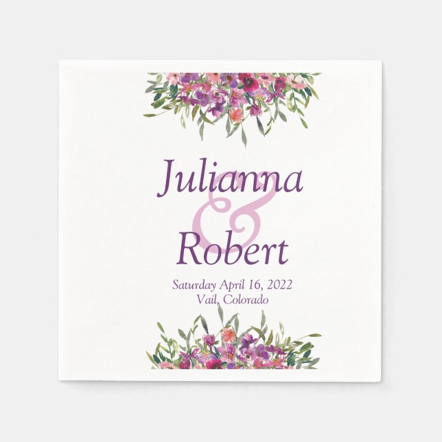 Purple watercolor wildflowers  napkins serviette (Vorderseite)