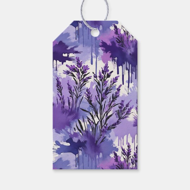 Purple Watercolor with Florals Geschenkanhänger (Vorderseite)