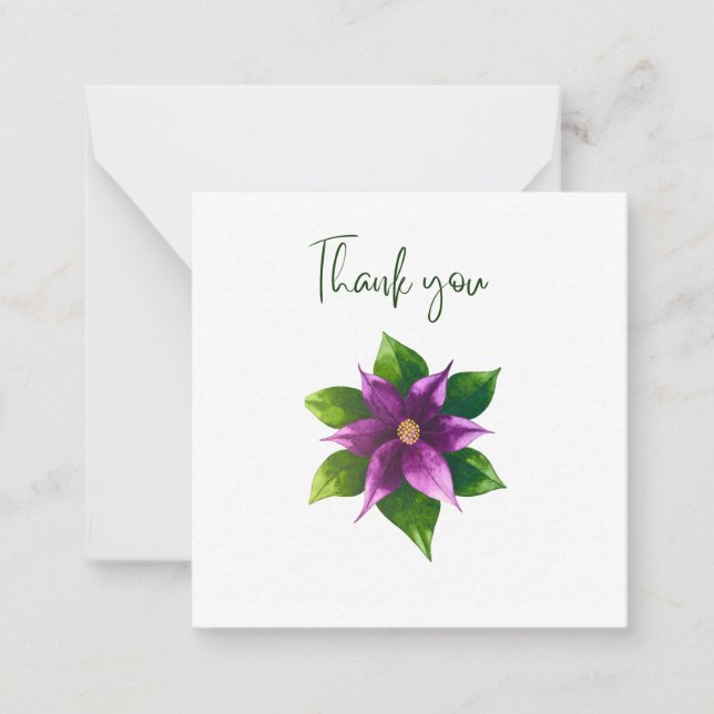 Purple Watercolour Flower Thank You Flat Notecard Mitteilungskarte (Vorderseite)