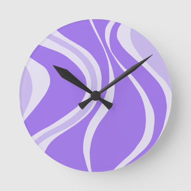 Purple Waves Wall Clock Runde Wanduhr (Vorderseite)