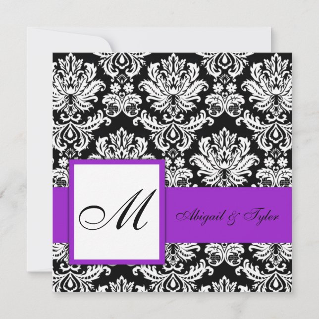Purple Wedding Monogram Einladung (Vorderseite)