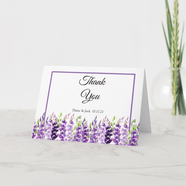 Purple Wedding Watercolor Lavender Thank You Cards Karte (Vorderseite)