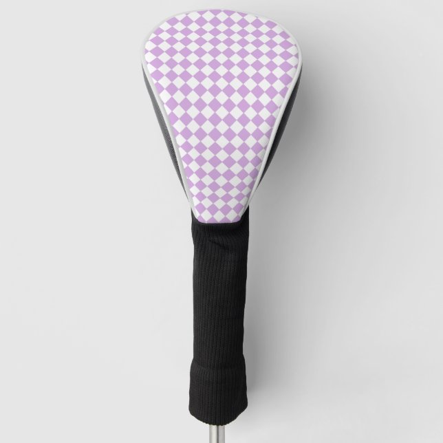 Purple White Checker Diamond Pattern Golf Headcover (Vorderseite)