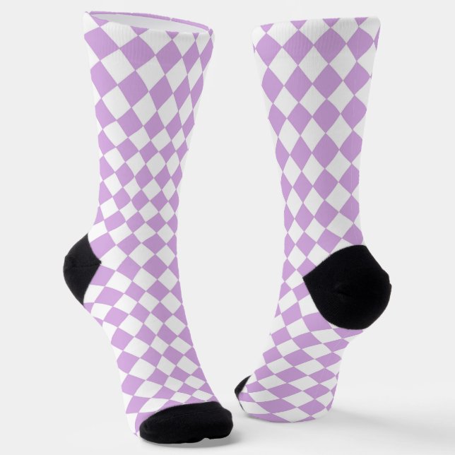Purple White Checker Diamond Pattern Socken (Gewinkelt)