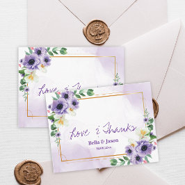 Purple White Floral Gold Frame Wedding Thank You Postkarte
