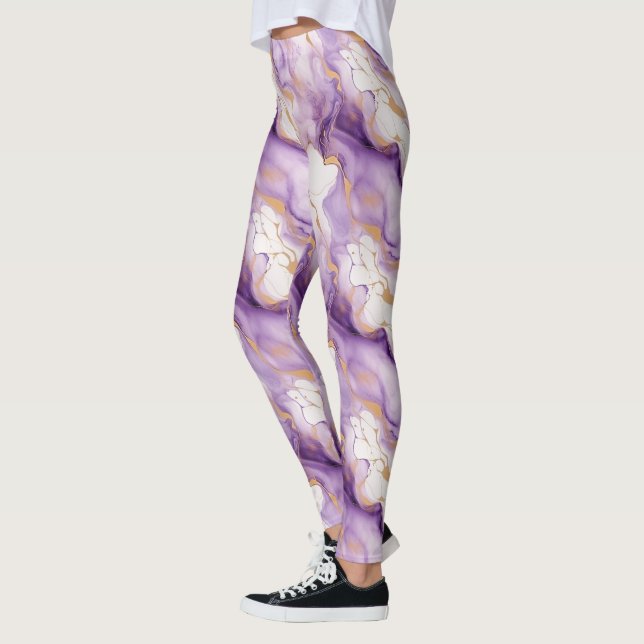 Purple White Gold Abstract Leggings (Links)