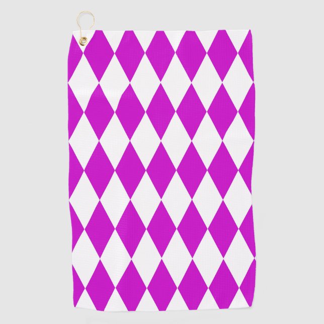 Purple White Harlequin Diamonds Checkers Design  Golfhandtuch (Vorderseite)