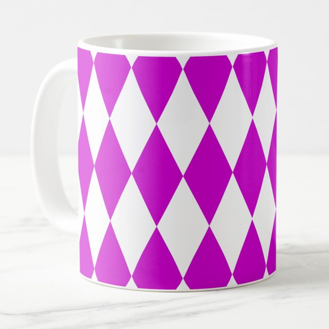 Purple White Harlequin Diamonds Checkers Design  Kaffeetasse (Von Creator hochgeladen)