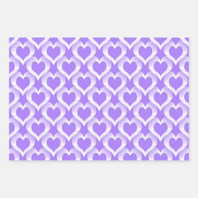 Purple White Hearts Pattern Geschenkpapier Set (Vorderseite)