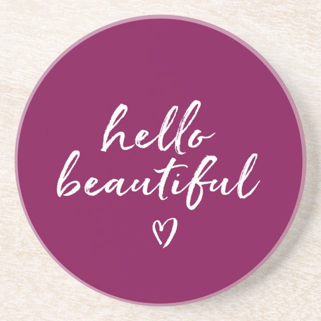 Purple White Hello Beautiful Inspirational Heart Getränkeuntersetzer (Vorne)