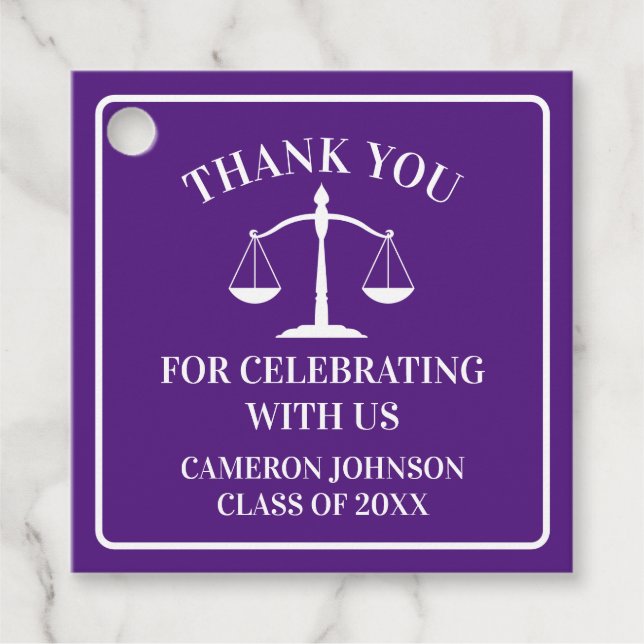 Purple White Law School Custom Graduation Party Geschenkanhänger (Vorderseite)