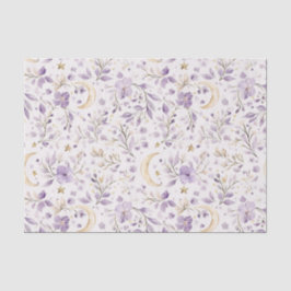 Purple White Moons & Stars Floral Baby Shower Seidenpapier