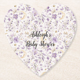 Purple White Moons & Stars Floral Baby Shower Untersetzer