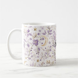Purple White Moons & Stars Floral Kaffeetasse
