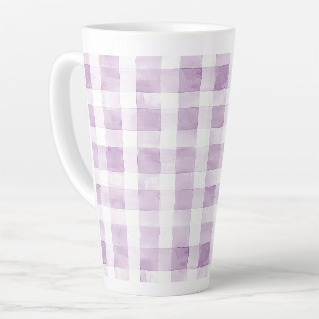Purple White Plaid Stripes Milchtasse (Linke Ecke)