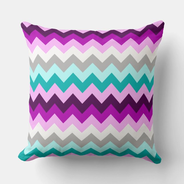 Purple White Teal Chevrons Big Throw Pillow Kissen (Vorderseite)