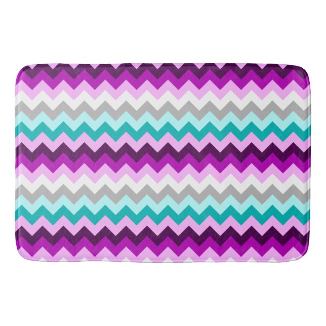 Purple White Teal Chevrons Large Bath Mat Badematte (Vorderseite)