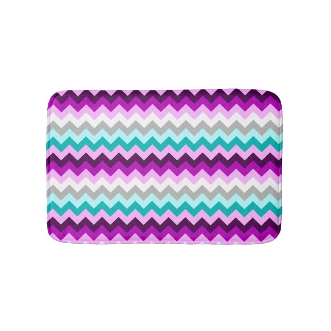 Purple White Teal Chevrons Small Bath Mat Badematte (Vorderseite)