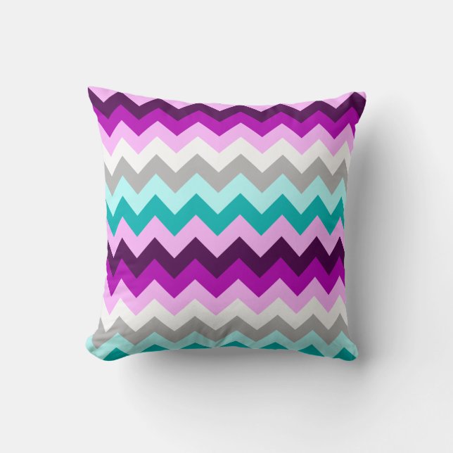 Purple White Teal Chevrons Throw Pillow Kissen (Vorderseite)