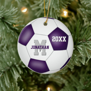 purple white team colors boys gircer soccer keramik ornament