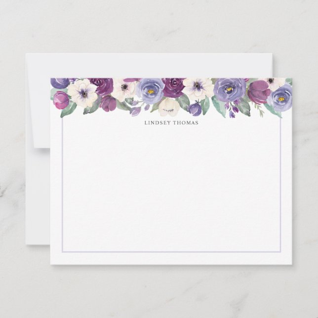 Purple White Watercolor Floral Personalized Mitteilungskarte (Vorderseite)