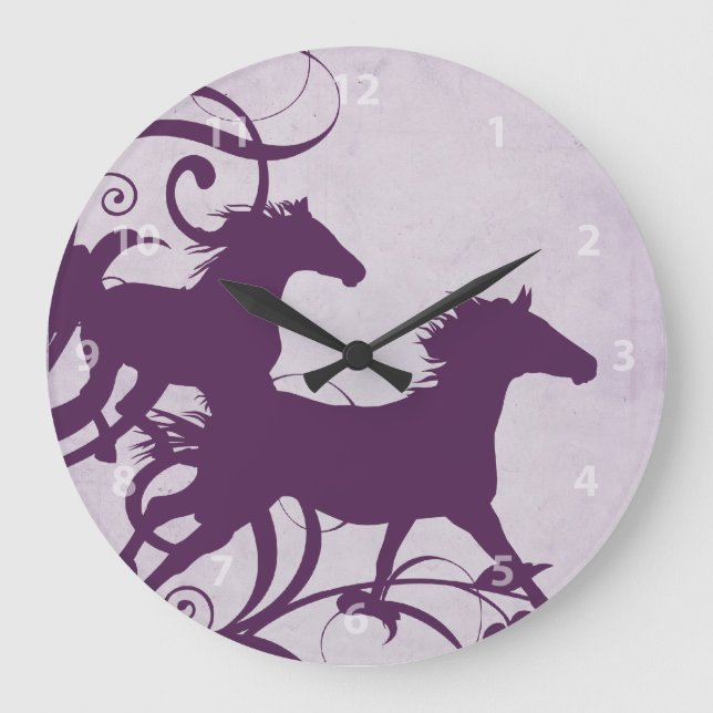 Purple Wild Horses Große Wanduhr (Vorderseite)