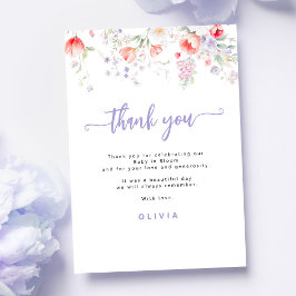 Purple wildflower floral baby in bloom shower dankeskarte